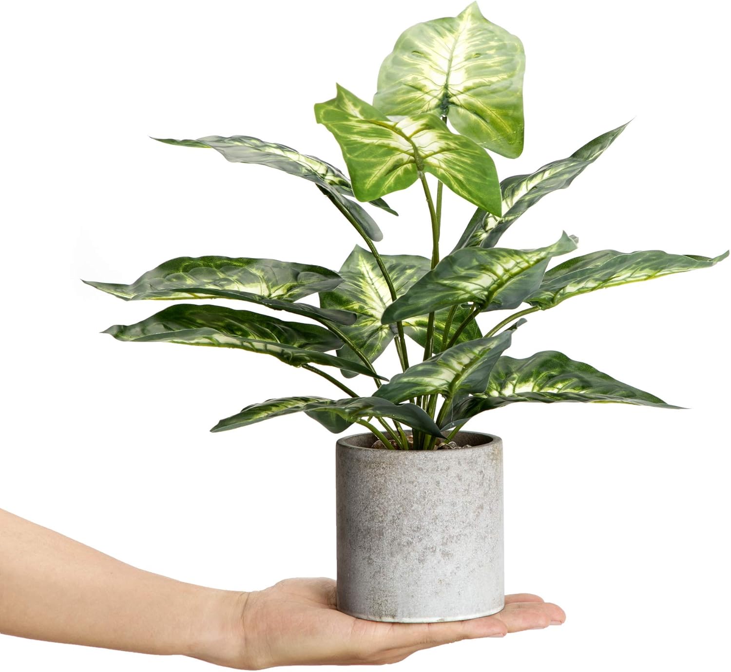 Velener 15" Artificial Potted Green Leaf Plant in Pot for Desk Top Decor (Taro Leaf) -