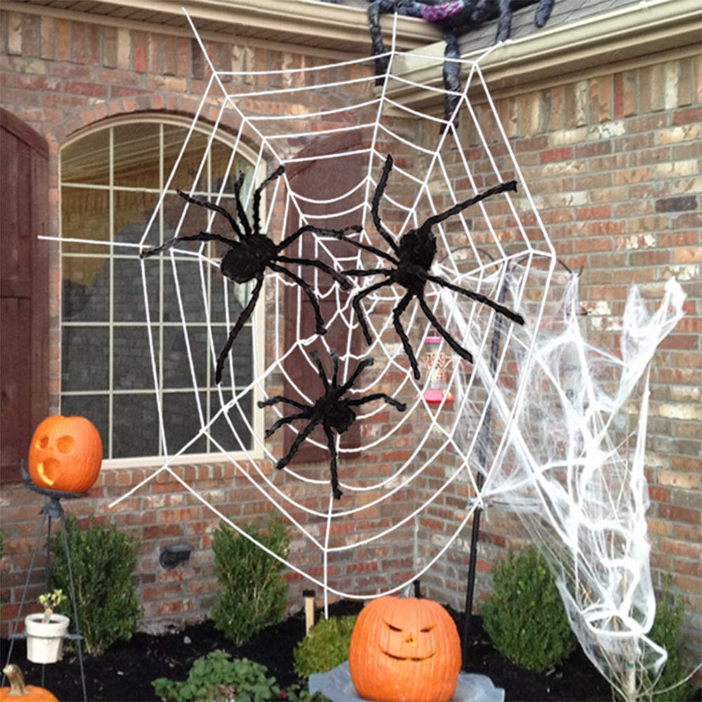 AniSqui 11.5ft Giant Halloween Spider Web Decoration + Three Giant Spider + 40g Stretchable Web Cob for Halloween Decorations Indoor and Outdoor