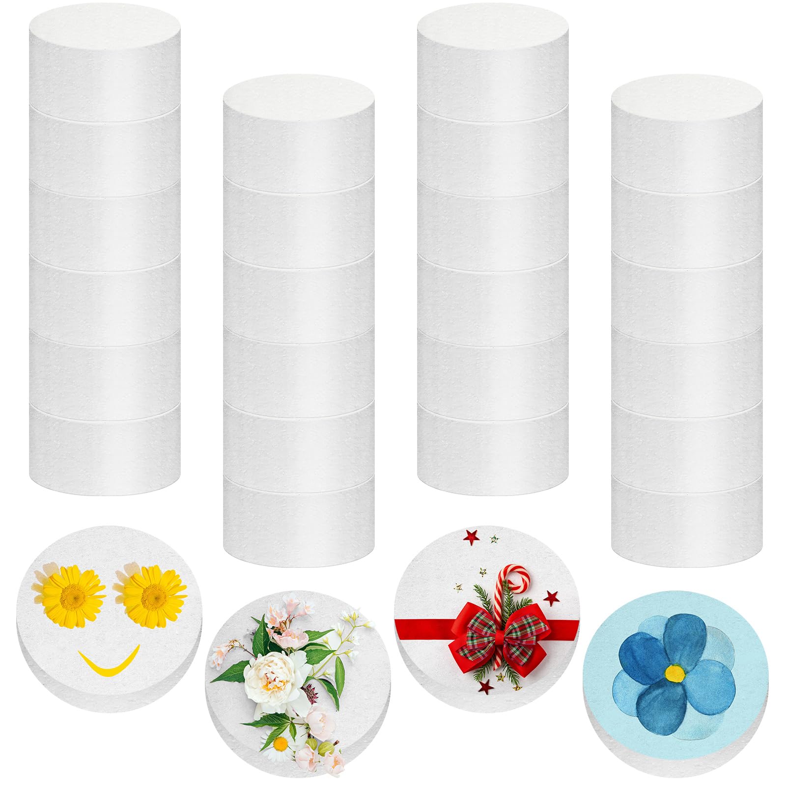 Photo 1 of Henoyso 24 Pcs Foam Circles Polystyrene Foam Discs Cylinders Crafts Round White Block for DIY Arts Sculpture Modeling Floral Christmas Valentine Supplies(2 x 2 x 1 Inch)