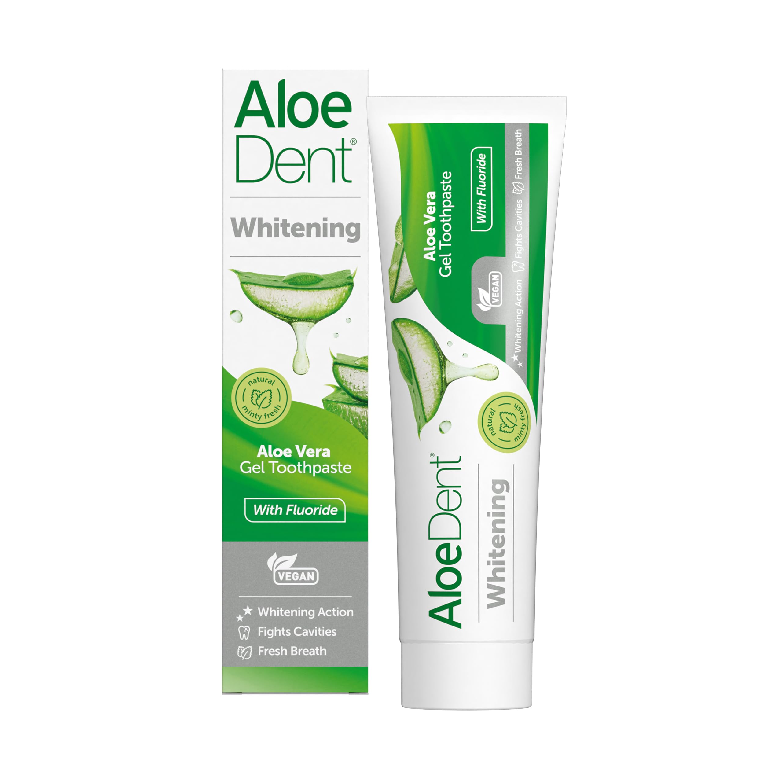Aloe Dent Whitening Aloe Vera Toothpaste with Fluoride , Natural Action, Vegan, Cruelty Free , SLS Free, Naturally White, Healthy Gums , 100 ml