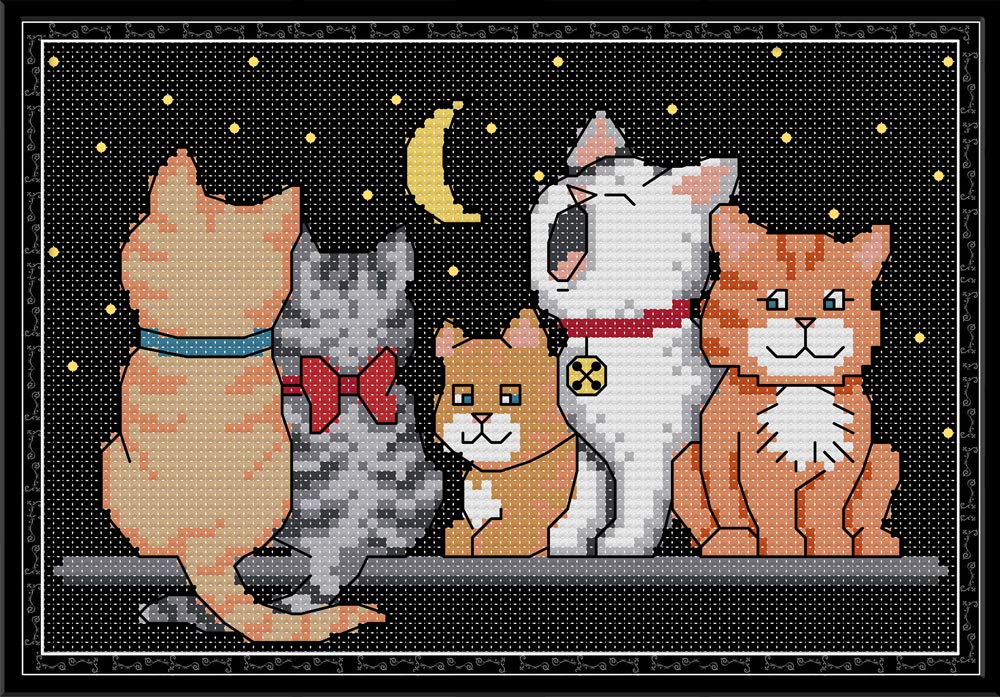 CaptainCrafts Cross Stitch Kits, Cats Stamped Cross Stitch Preprinted 14CT Fabric Embroidery Kits Needlework Crafts (Stamped 14CT, Five Kittens)