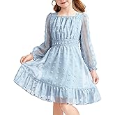 Arshiner Girls Dresses Long Sleeve Square Neck Swiss Dot Flowy Casual Party Dress