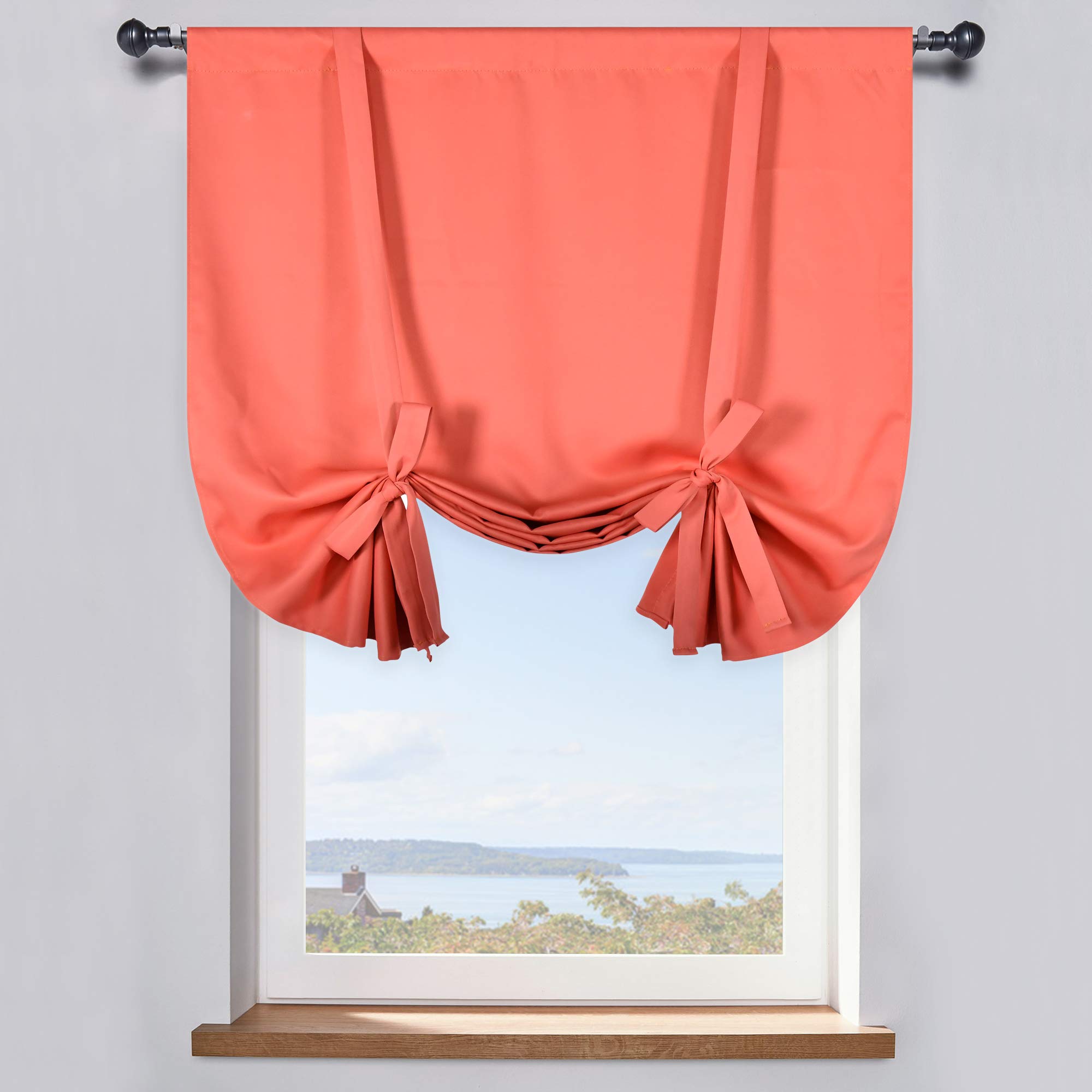 Coral Balloon Shades Blackout Tie Up Curtain Valance - Adjustable Thermal Insulated Kitchen Window Curtain (42 W x 45 inches Long,1 Panel)