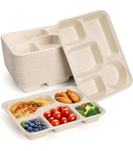 Amazon.com: Hacaroa 50 Pack 5-Compartment Compostable Paper Plates