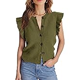 RPYHF Womens Trendy Ruffle Sleeve Sweater Vests Casual Button Down Crewneck Knit Frill Waistcoats