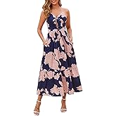 Kranda Women 2026 Summer Sundress High Waist Tie Front Spaghetti Strap Long Beach Floral Tiered Maxi Dress with Pockets