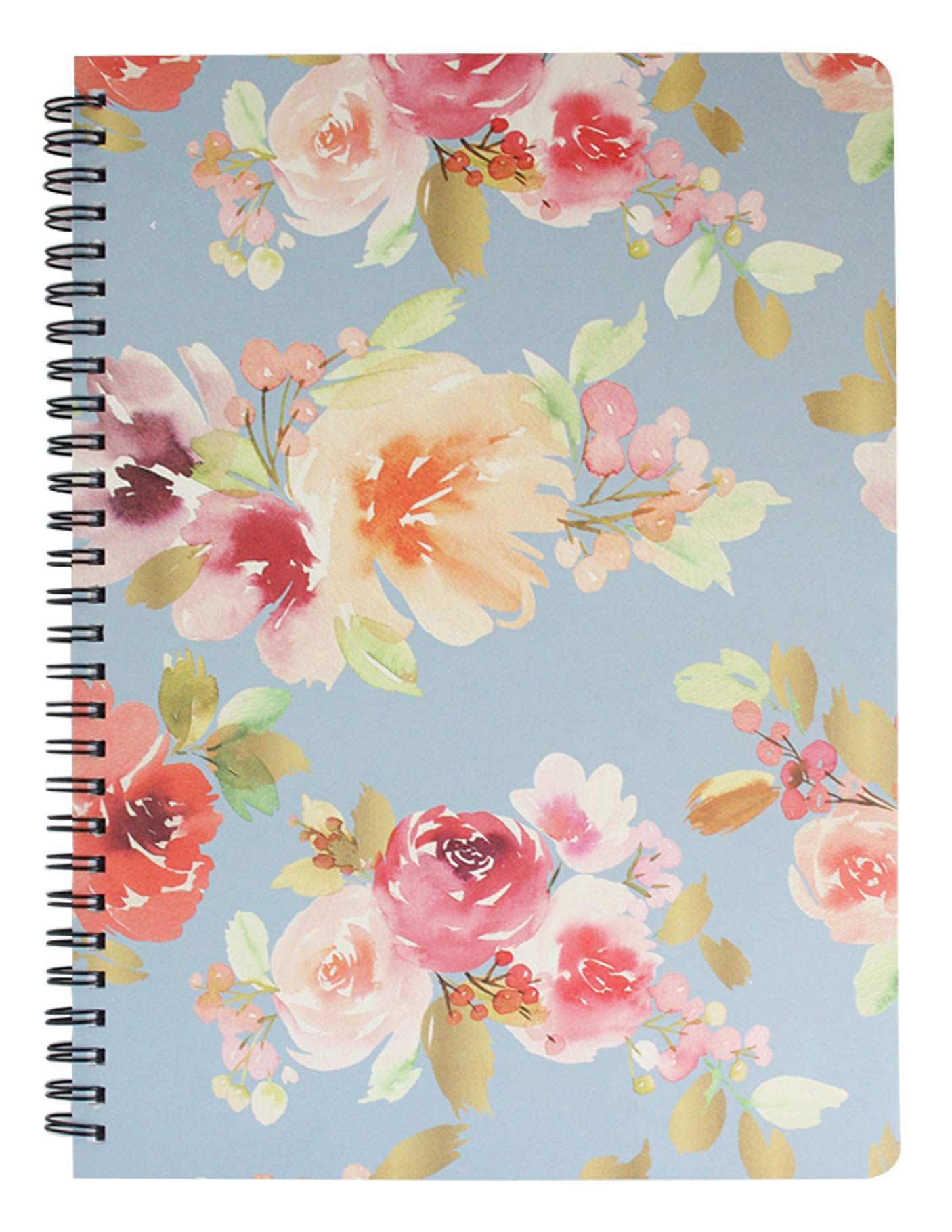 Emartbuy Floral Hard Cover Spiral Exercise Book Diary Notebook Notepad Writing Journal Ruled B5 Size 80 Sheets (160 Pages) - Blue
