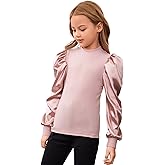 Floerns Girls Casual Puff Long Sleeve Round Neck Rib Knit Blouse Tee Tops
