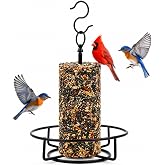 GARDMATE Cylinder Bird Feeder, 360&deg; Open Design Metal Feeder for 6" Seed Logs Bird Feeder Cylinder Tool-Free Installation with S-Hook, Rust-Proof Powder-Coated Steel for Outdoors