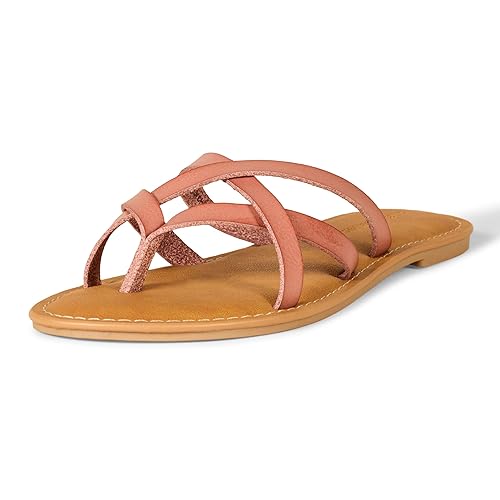 Amazon Essentials Women's Strappy Slide Flat Sandal, Dusty Rose, 7