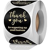 Thank You for Supporting My Small Business Stickers, 2 inch Round, 500 Count, Black