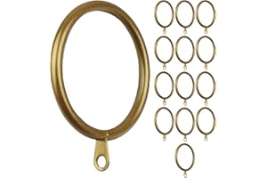 Meriville 14 pcs Gold 1.5-Inch Inner Diameter Metal Curtain Rings with Eyelets, Fits Up to 1 1/4-Inch Rod