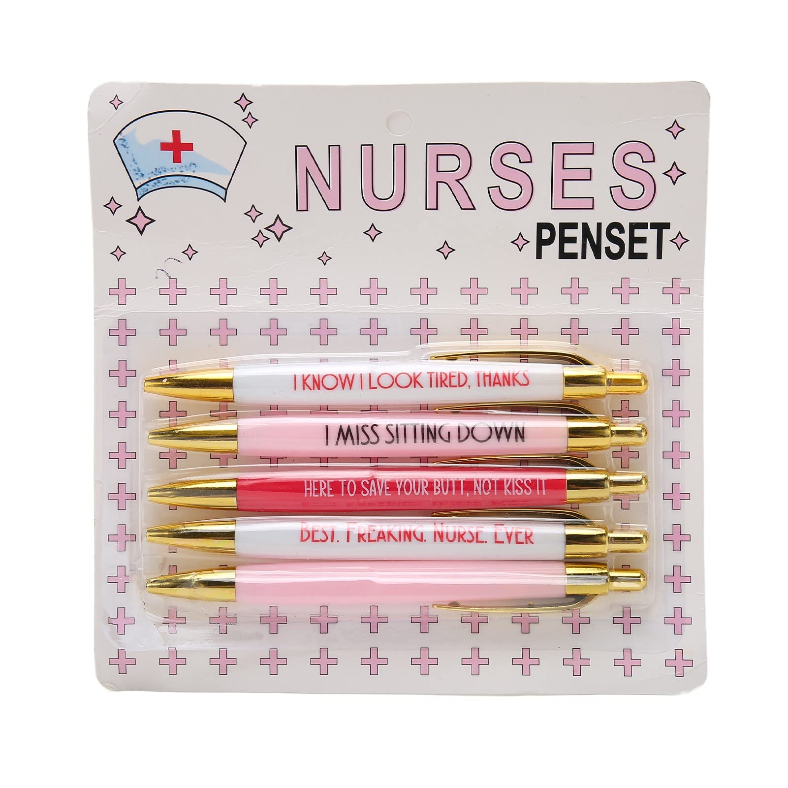 Nurse Ballpoint Pens, 5Pcs Portable Pen Set for Nurses 3.5mm Nib Funny Ink Pens for Doctors 3.5mm Nib Funny Ink Pens for Doctors Teachers Students