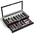 Bonaking Knife Display Case Two-Tier Pocket Knife Case Box Storage for 15-17 Pocket Knives Pocket Knife Collection Case Organizer for Men Gift with Walnut Finish and Glass Window