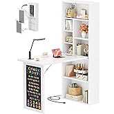 Armocity Small Folding Desk with Outlets, Fold-Out Murphy Desk Craft Table | Foldable Wall Mounted Desk Cabinet with Storage, Craft Cabinet with Fold Out Table, Multi-Function Desk for Small Spaces