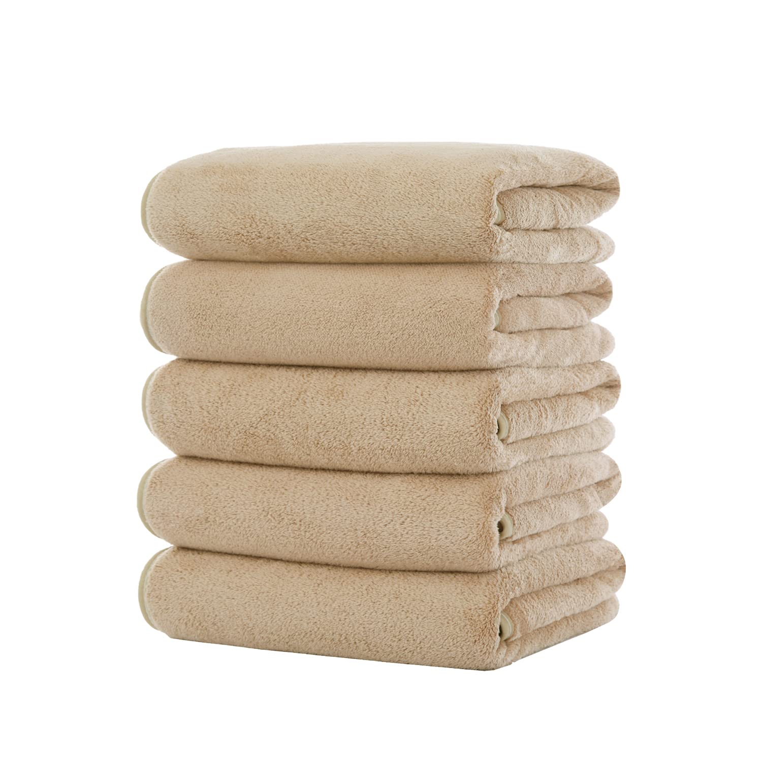 バスタオル マイクロファイバー 大判 約60X120cm 5枚セット ふわふわ 瞬間吸水 速乾 抗菌 防臭 耐久性 ホテル仕様 タオル (60X120cm, ベージュ)商品画像