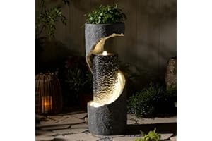 BUMILGAR 35.4" H Indoor Water Fountain Water Feature Outdoor for Garden, Patio, Deck Decorations, Yard, Porch, Office with Lights Spiral Water Fall Fountains Outside Home Art Decor