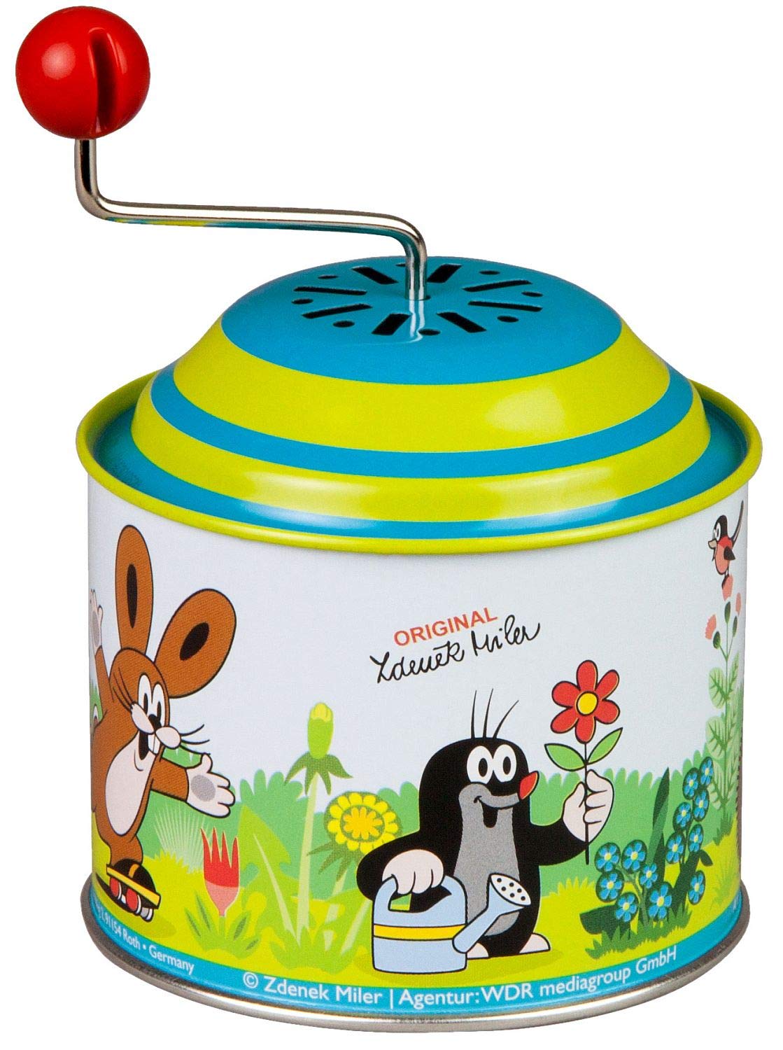 Lena 52768 Music Turning Box with Spring Melody Metal Rotating Box 10.5 x 7.5 cm for Children from 18 Months Organ with Motif Multi-Coloured