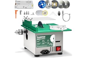 Huanyu Mini Table Saw Upgraded 300W 13000RPM Portable Precision Table Saws Set for DIY Crafts Woodworking 0-180 Angle Cutting
