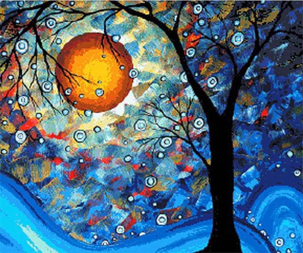 DIY Fabric Decorating Kits, ABEUTY Paint by Numbers Dream Tree Van Gogh Moon Night 16x20 inches Number Painting Wall Art