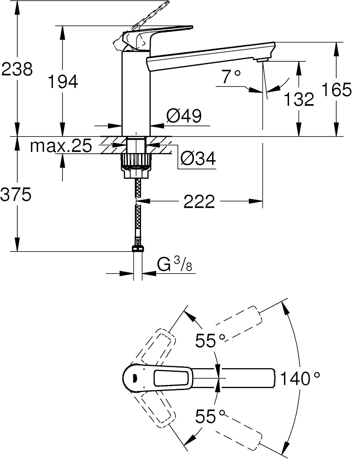 GROHE Bauloop 2020 Single-Lever Sink Mixer 1/2" Chrome 31706000, mittelhoher Auslauf - Image 3