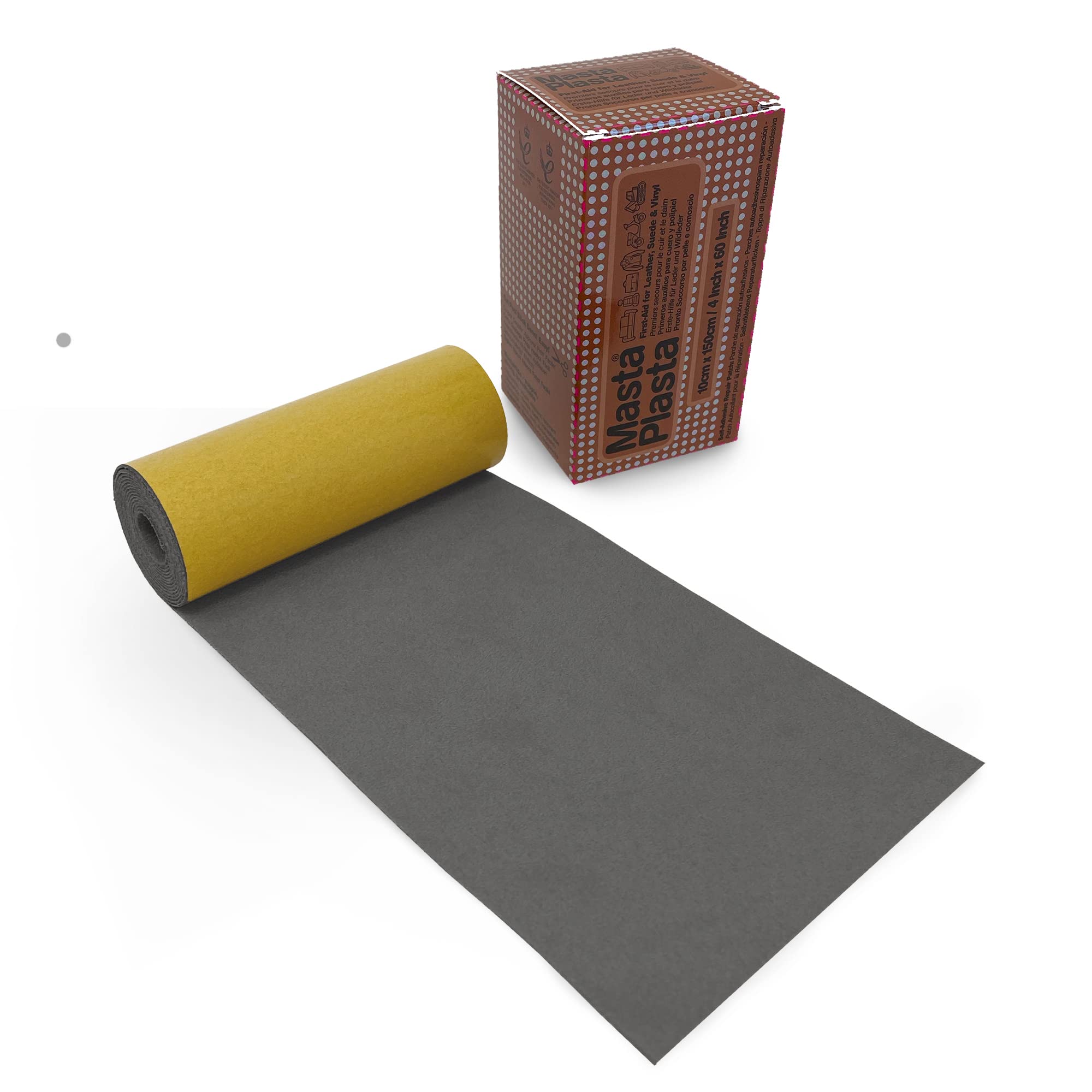 MastaPlasta Suede Repair Tape Roll - Grey 150 x 10 cm (60in x 4in). The Original Upholstery-Quality Easy All-in-One Fabric Repair Kit for Suede and Velvet. Repairs holes, burns, stains