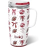 Swig Life 22oz Travel Mug, Insulated Tumbler with Handle and Lid, Travel Coffee Mug, Cup Holder Friendly, Stainless Steel 22 oz Tumbler, Reusable Insulated with Lid (We've Got Spirit Crimson)