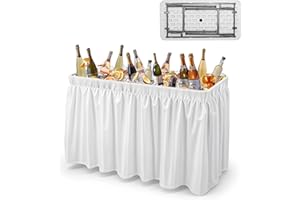 VINGLI 46" Extra Large Party Ice Cooler Folding Table, Portable Tailgate Camp Fishing Cleaning, Plastic with Matching Skirt, Ice Table for Party, BBQ, Camping, Picnic