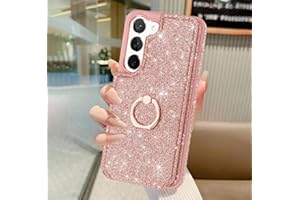 for Samsung Galaxy S23 Case,Built-in Tempered Glass Screen Camera Protector Card Holder with 360°Rotation Ring Kickstand, RFI