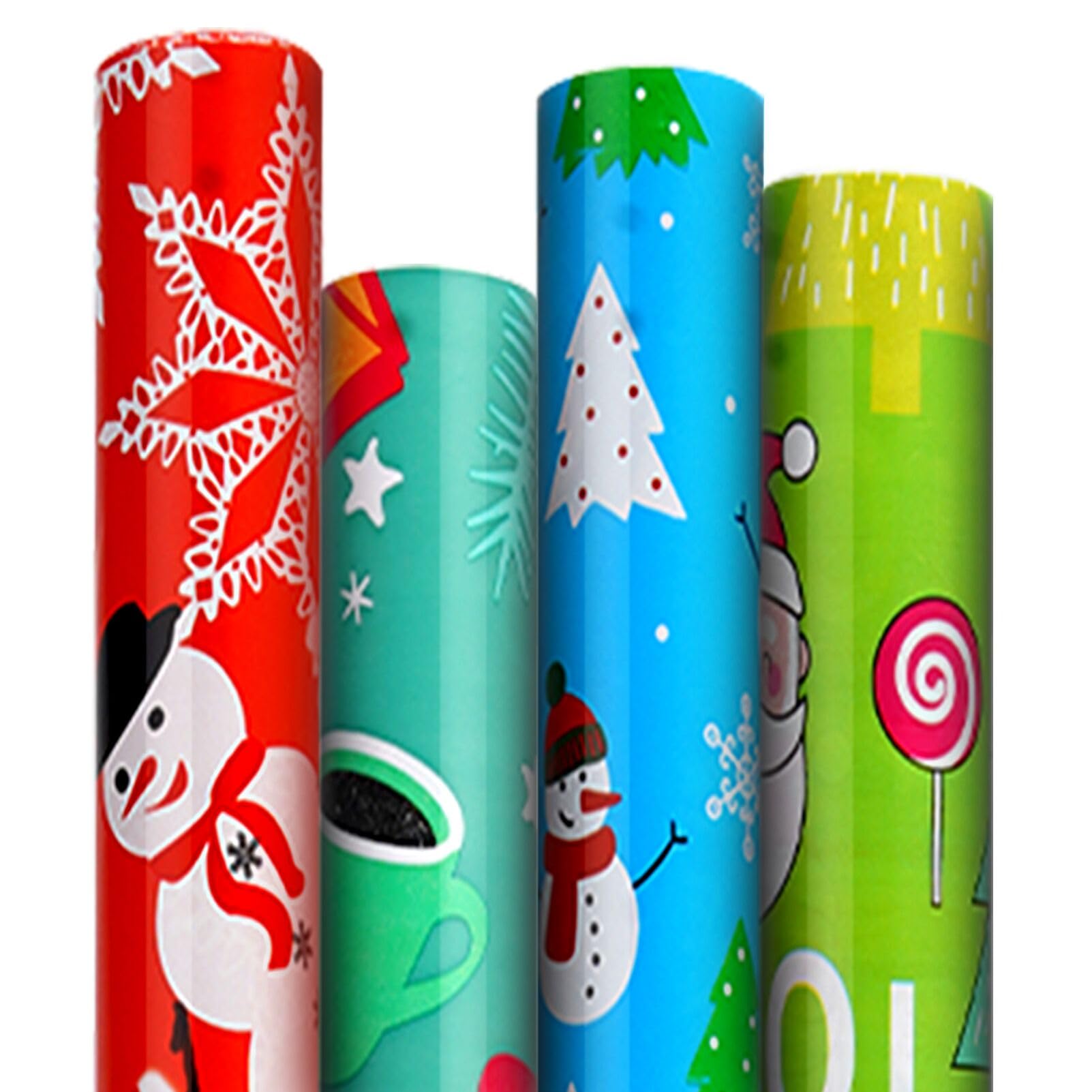 Photo 1 of (FAIR) Wrapping Paper, 4 Rolls Christmas Wrapping Paper, Gift Wrap Paper Roll with Snowman & Snowflakes Pictorial for Christmas, New Year, Holiday, Party, 30 In X 15 Feet In Per Roll
