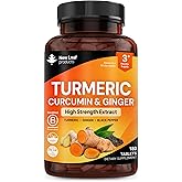Turmeric Tablets with Black Pepper & Ginger - Curcumin - 180 Turmeric and Black Pepper Tablets (3 Month) High Strength Active Turmeric Supplements Not Capsules, by New Leaf