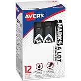 Avery Marks-A-Lot Regular Desk-Style Size Chisel Tip, 12 Black Permanent Markers are perfect for signs and posters (07888)