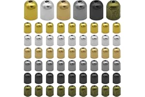 OUBAKA 600pcs Cord End Cap,6 Colors Brass Tassel Caps Leather Ends Caps Metal Cord End Cap with 1mm Hole Stopper Spacer Beads for DIY Jewelry Making,Bracelet Necklace Tassel Pendant Making