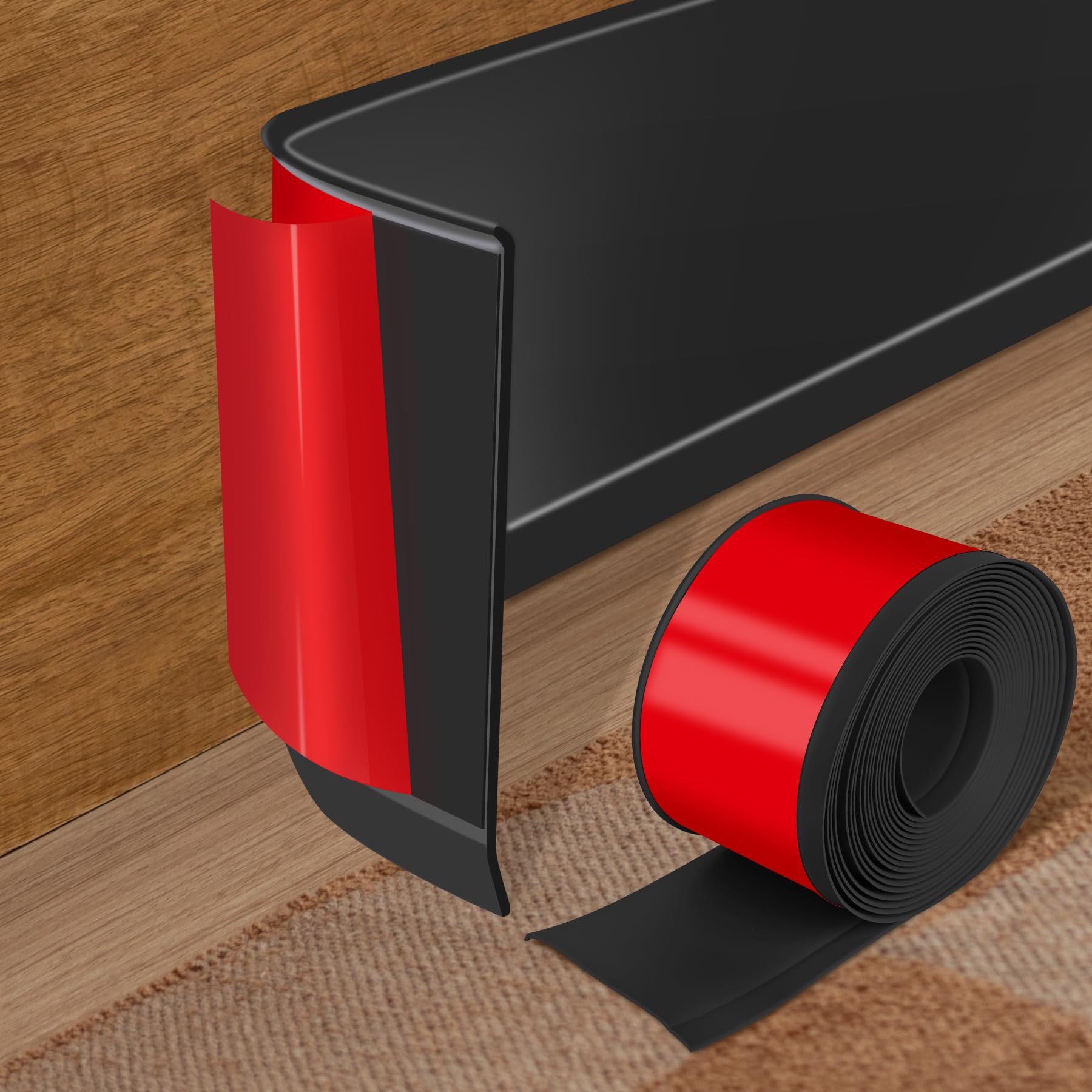 Photo 1 of Vinyl Baseboard Molding Trim 4 Inch x 20 Feet Peel and Stick Baseboard Trim Flexible PVC Cove Base Moulding Self-Adhesive Trim for Garage Bathroom Cabinet Floor Walls, Black