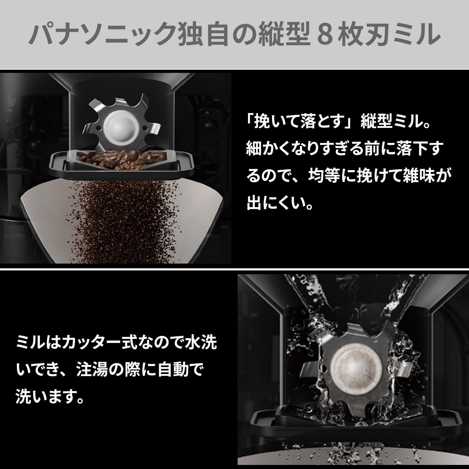 Panasonic NC-A58-K Coffee Maker, Fully Automatic with Mill, Boiling Water Purification Function, Decafe Bean Course, Black