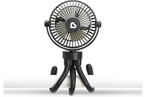 Munchkin Stroller Fan - Portable Fan for Travel, Baby Gear Accessory with 4 Speeds, Flexible Clip-on Leg Attachment, Rechargeable Battery, Black with Multicolored LED Lights