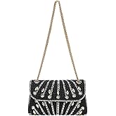 DTGN Evening Bags Clutch Purses for Women Formal, Beaded Purses Crystal Rhinestone Crossbody Handbag with Chain Shoulder Bag Sparkly for Wedding Guest Party Black