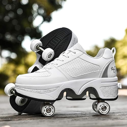 Wedsf Double-Row Deform Wheel Automatic Walking Shoes Invisible Deformation  Roller Skate in Removable Pull