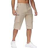 MIVEI Men's 15" Long Shorts Below Knee Capri Hiking Casual Cargo Short Zippers Pockets Quick Dry Lightweight Water Resistant Khaki
