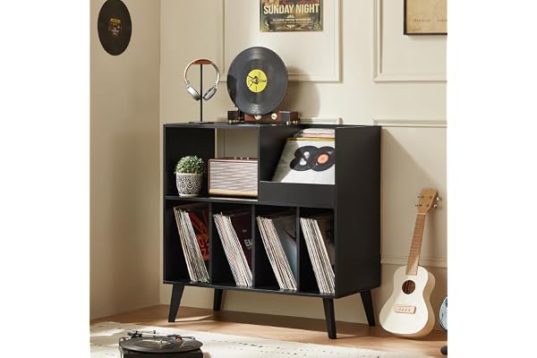 LELELINKY Large Record Player Stand, Turntable Stand with Storage, Vinyl Record Holder with Display Area, Record Player Table