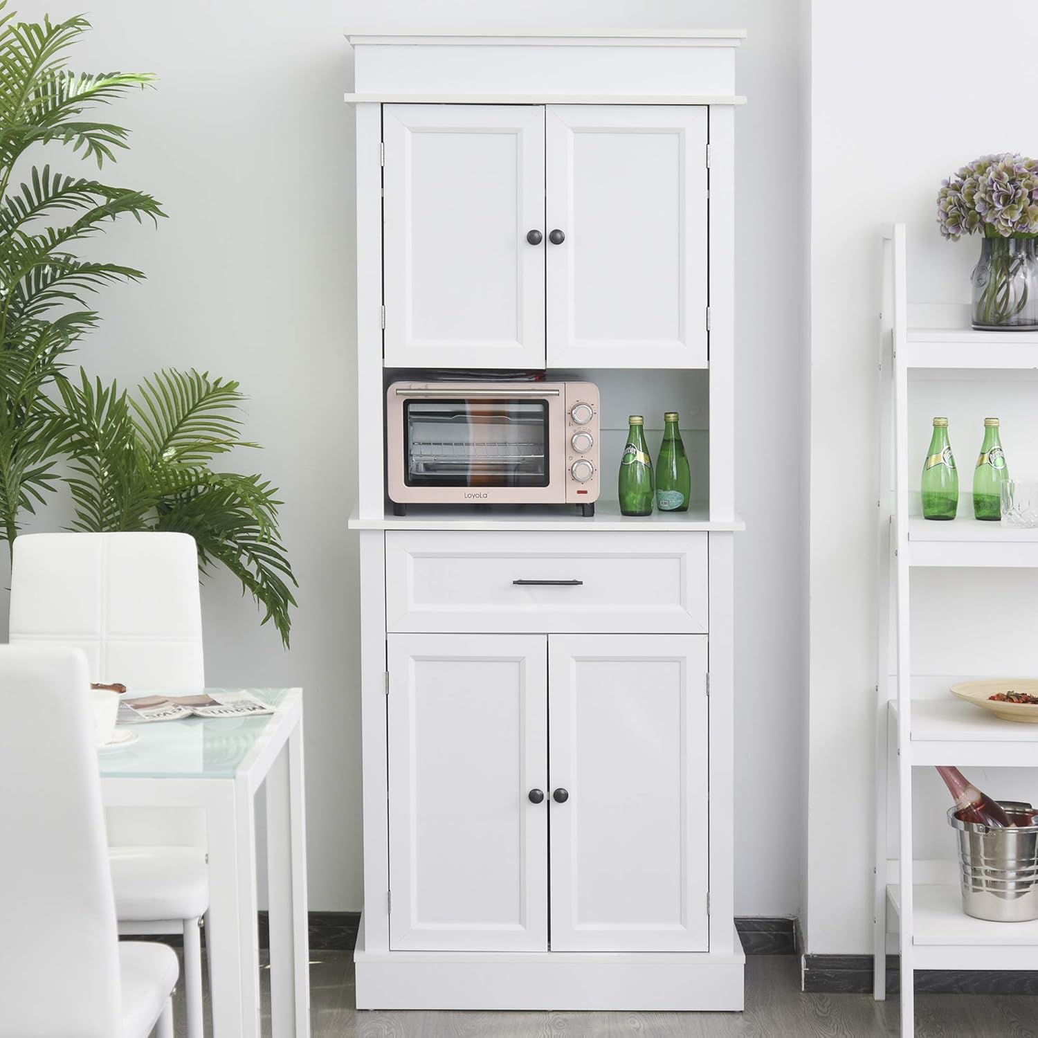 HOMCOM Traditional Freestanding Kitchen Pantry Cabinet Cupboard with Doors and Shelves, Adjustable Shelving, White: Furniture & Decor