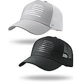 HAFOUXIGM 2 Packs American Flag Trucker Hat, Adjustable Mesh Snapback USA Flag Baseball Caps for Men Women
