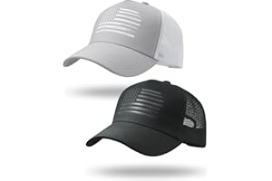 HAFOUXIGM 2 Packs American Flag Trucker Hat, Adjustable Mesh Snapback USA Flag Baseball Caps for Men Women