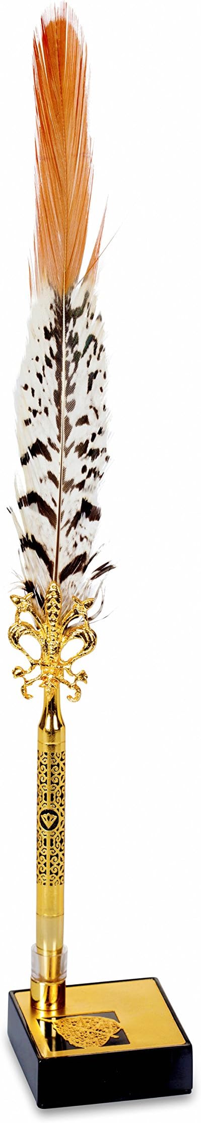 Orchid Designer Signature Collection Artistic Gold Tip feather Ballpoint Pen with Stand in a Gift Box