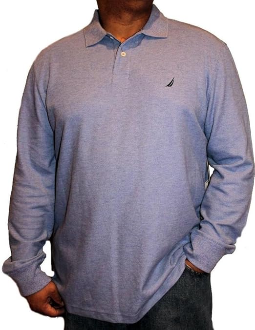 Nautica Long Sleeve Performance Deck Polo Shirt-L-Medium Blue Heather at Amazon Menâs Clothing 