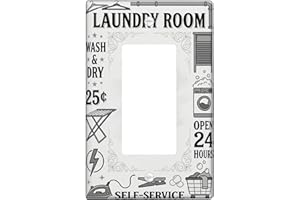 Laundry Room Single Rocker Light Switch Cover, Vintage Rustic Wash Dry None Black Plastic Standard Size Switch Plate Decorati