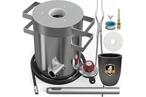 GEIMRSY 8KG Stainless Steel Barrel Propane Melting Furnace with Crucible Tongs, 8KG (17LB) Small and Capacity Graphite Crucible, Metal Materials high Temperature Melting Hand forging Tools