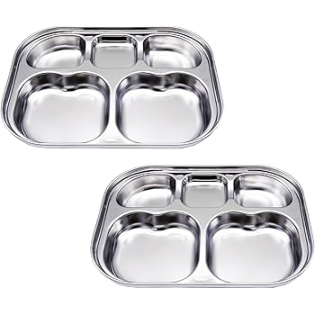 304 Stainless Steel Divided Plate For Kids - 5-Section Meal Tray, Easy Grip (11.6" X 8.5")