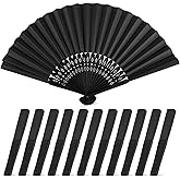 JOHOUSE 12 PCS Black Paper Fans Handheld, 8.3 Inch Foldable Hand Fan | Folding Fans Handheld for Women, Rave Fan for Wedding Guests, Bridal &amp; Baby Shower Favors, Party Decorations