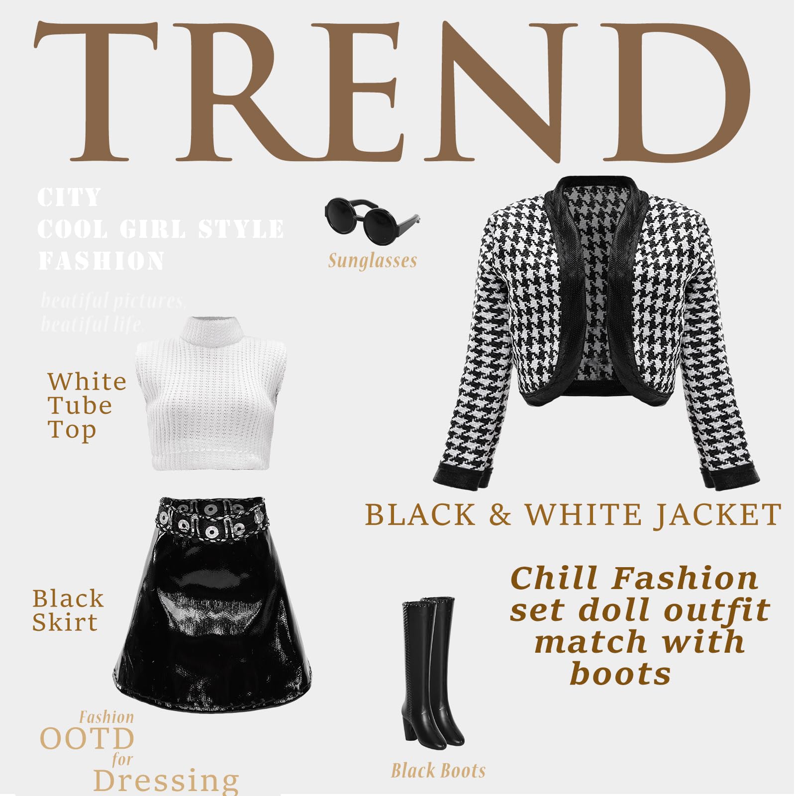 15 Pieces 11.5 Inch Girl Dolls Fashion Pack 6 Set Doll Clothes Include Chic Suits Party Gown Sequin Outfit Stylish Dress 6 Pairs of Shoes 3 Accessories for Girl Dolls Clothing(NO Doll)